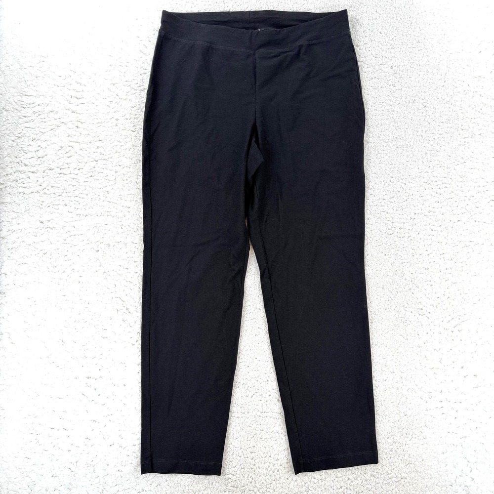 Eileen Fisher Pants Womens Medium Black Pull On Stretch Ankle Jersey Made USA